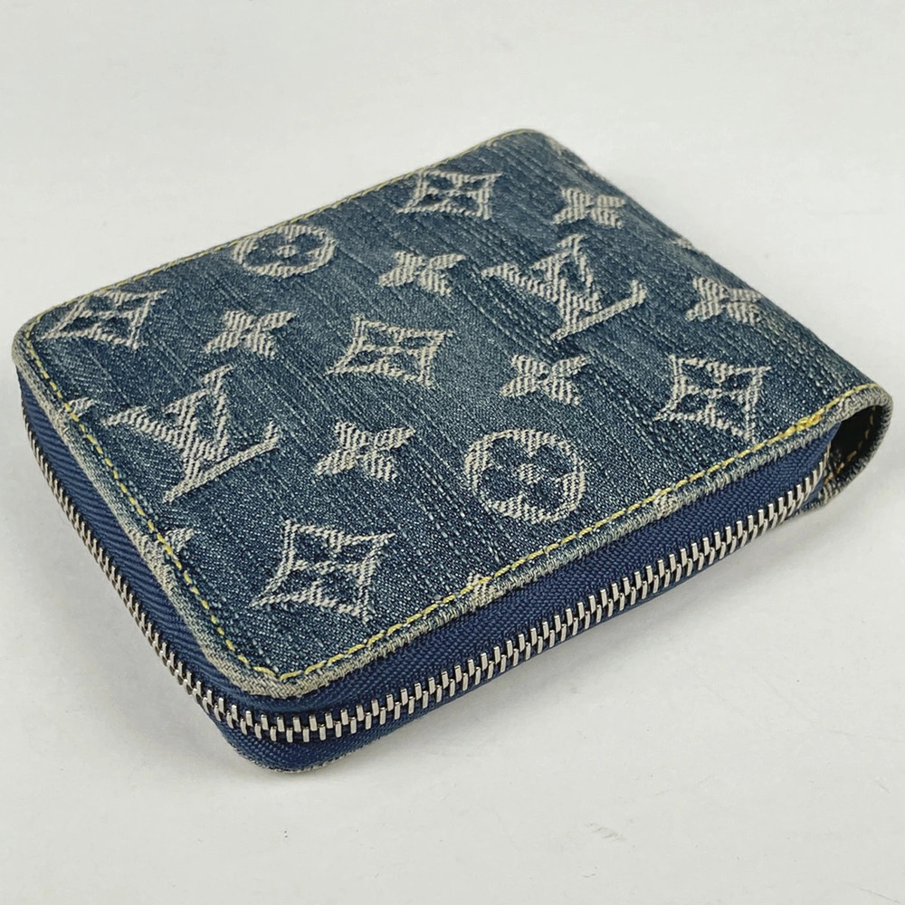 Louis Vuitton Monogram Round Wallet Bi Blue Denim fold Zippy Zipper